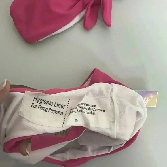 Shimmer Bay Pink 2 Piece Swimsuit Set Bikini Tie Front Barbie Size Junior Large - Picture 6 of 10